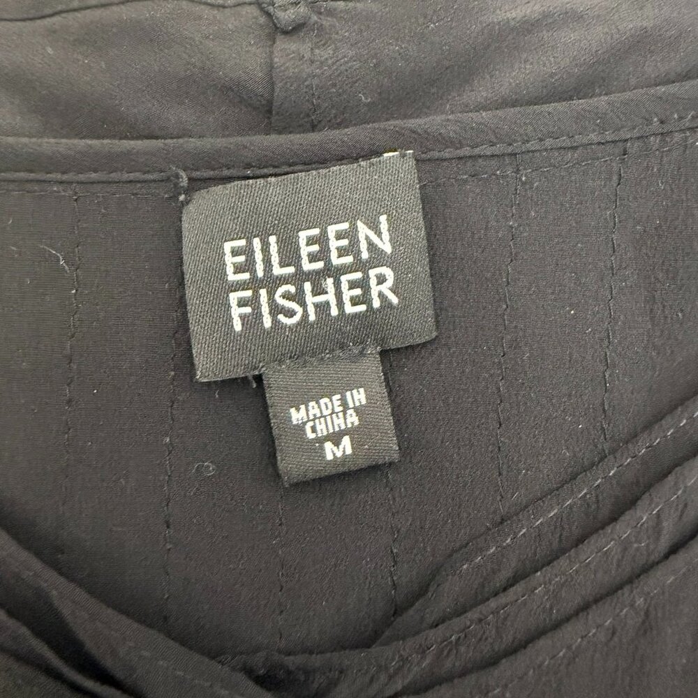 Eileen Fisher Crushed Silk Quilted Short Jacket Size M Black - Picture 6 of 10